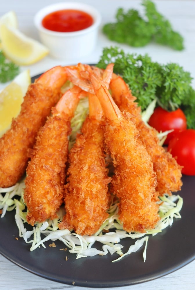 crispy panko shrimp with salad