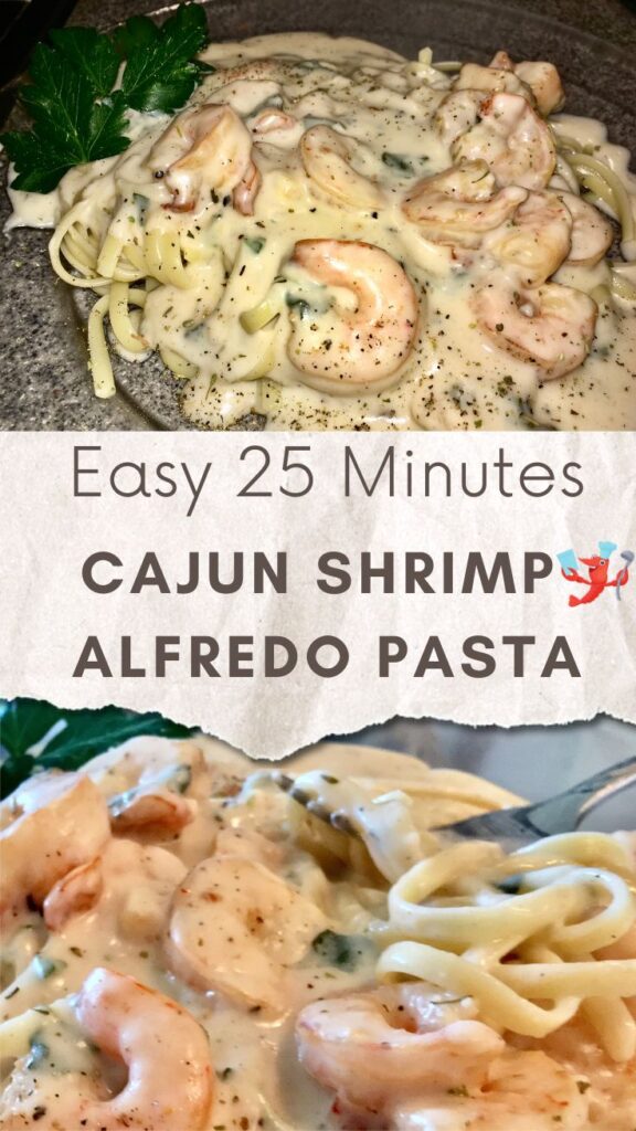 Cajun shrimp alfredo pasta with fettuccine noodles