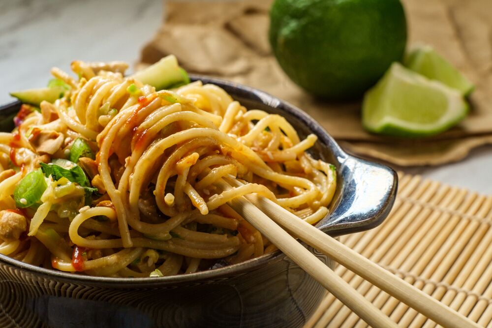 Creamy spicy garlic noodles with shrimp