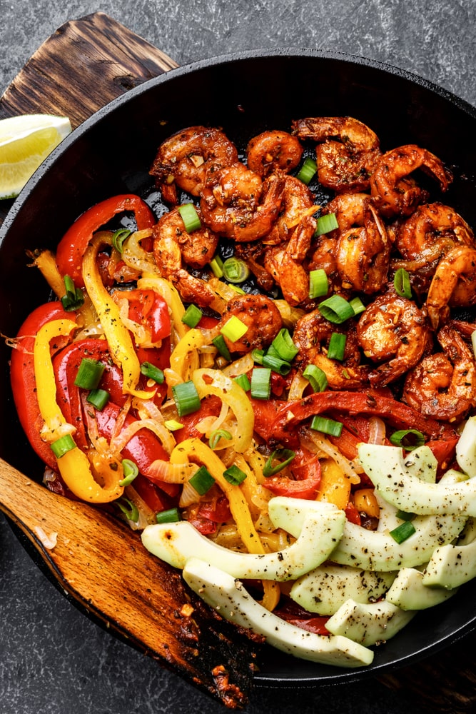 Easy one skillet Shrimp Fajitas