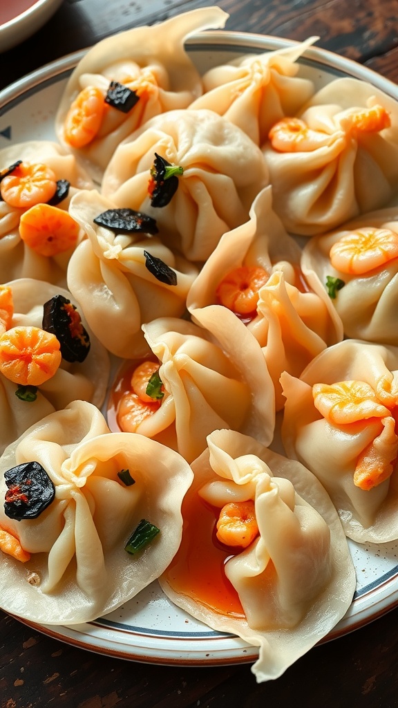 Mixed seafood dumplings on a plate