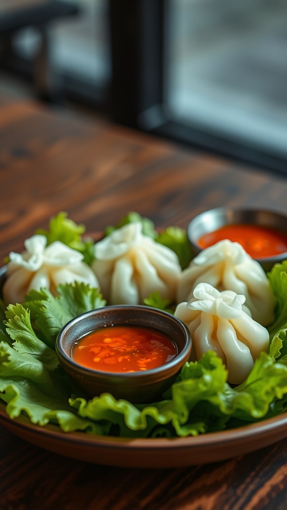 Delicious octopus and cilantro dumplings served on a plate.