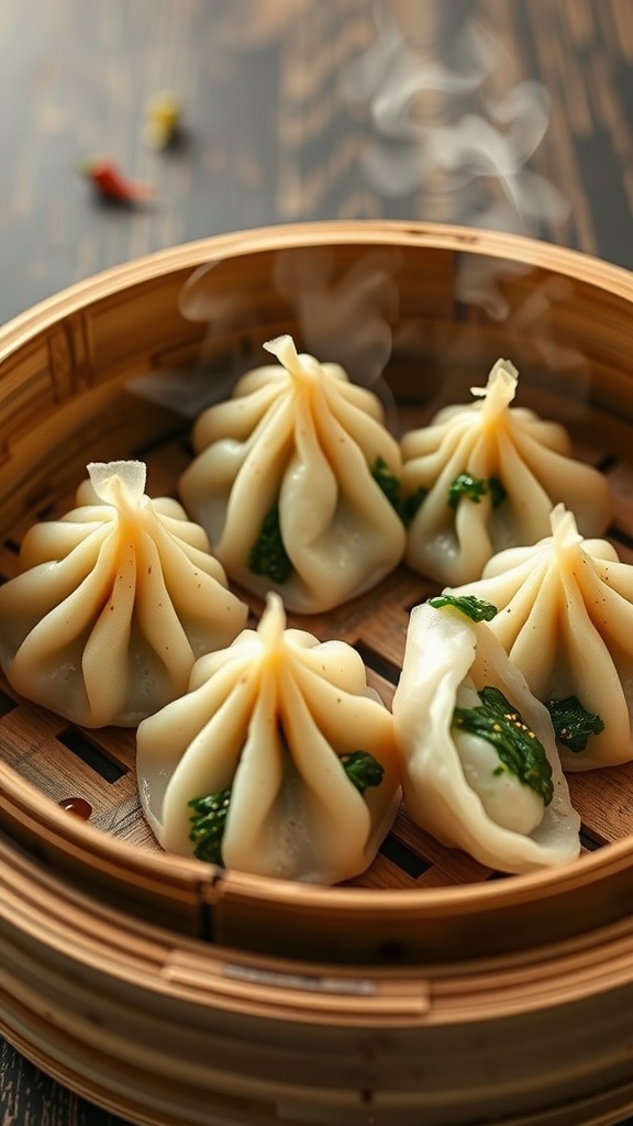 Plate of scallop and spinach dumplings