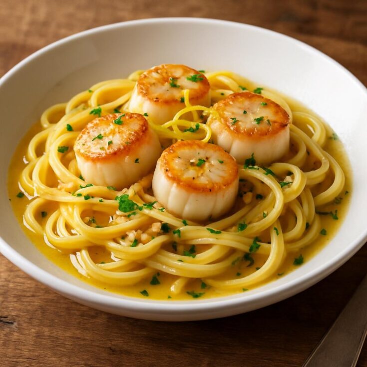 Scallop-pasta-with-garlic-and-white-wine
