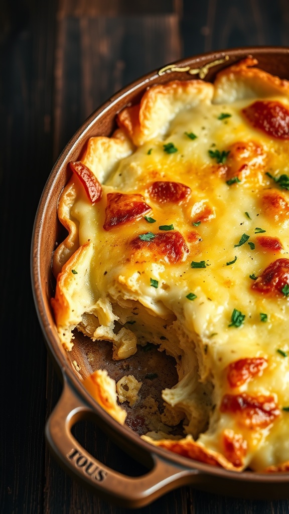 A delicious serving of applewood smoked scalloped potatoes in a baking dish.
