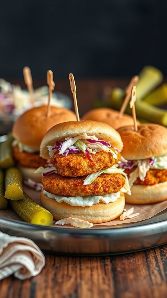 BBQ catfish sliders with coleslaw on a platter