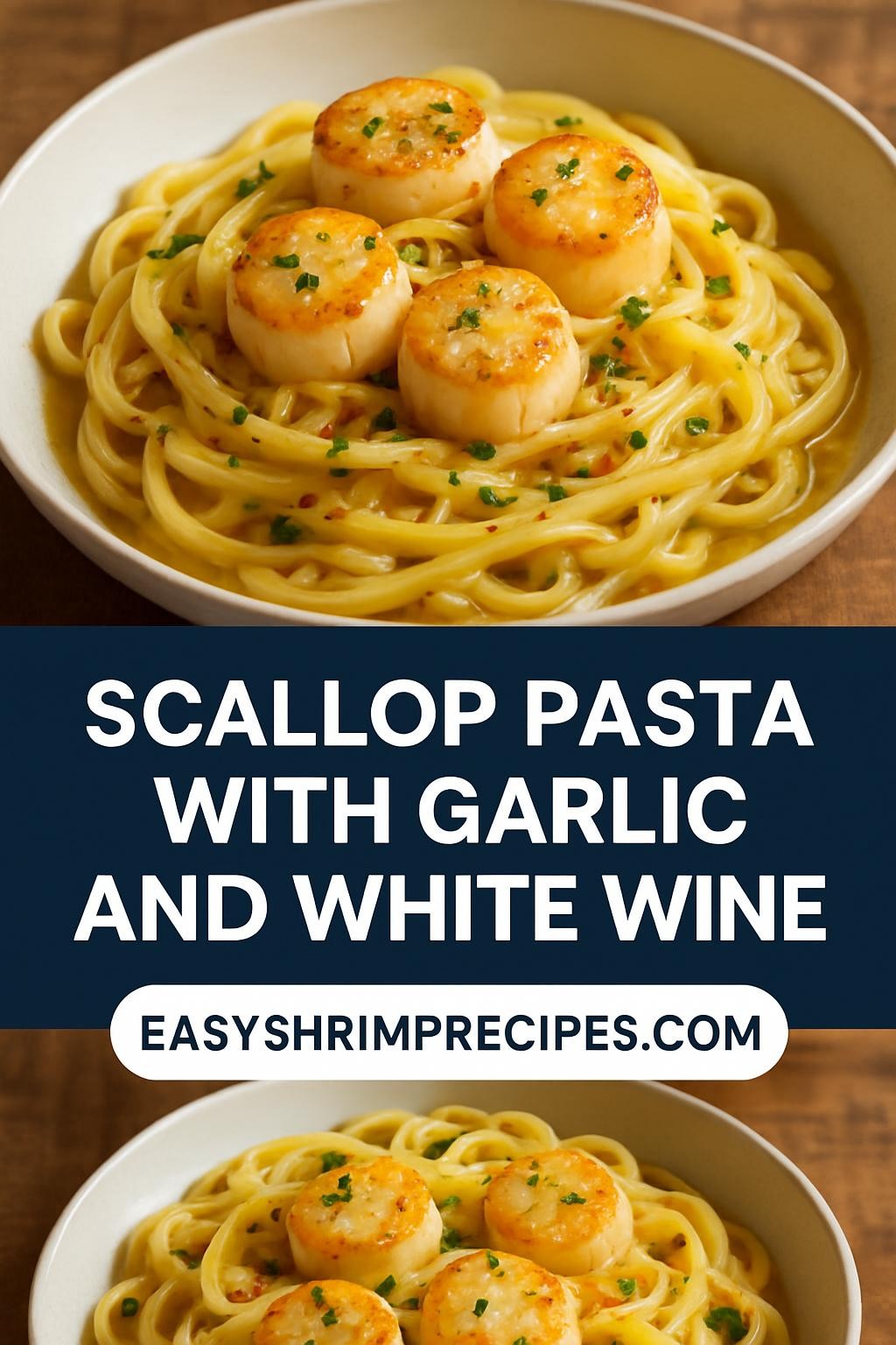 Scallop pasta with garlic and white wine