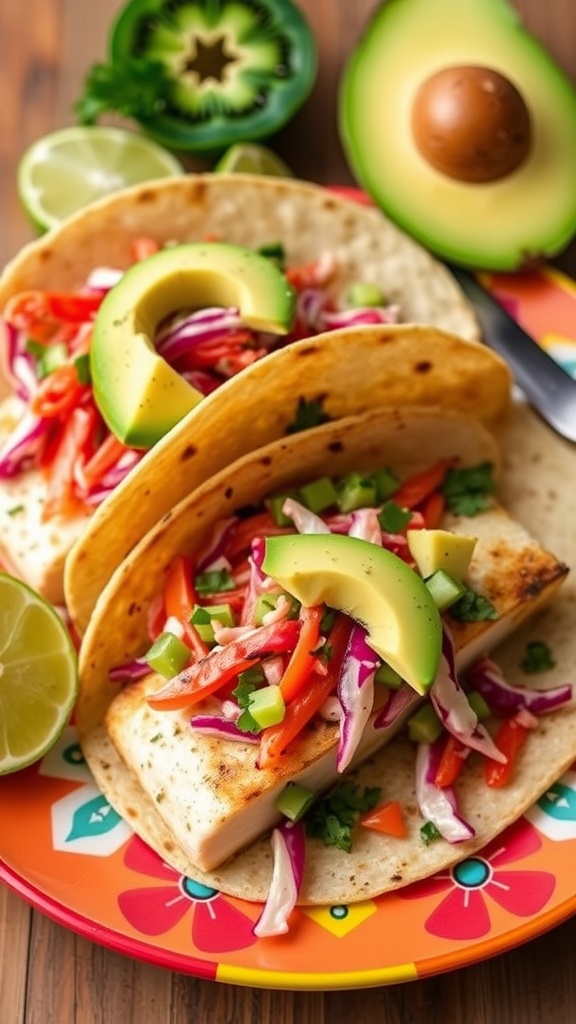 Chili lime grilled halibut tacos with fresh toppings