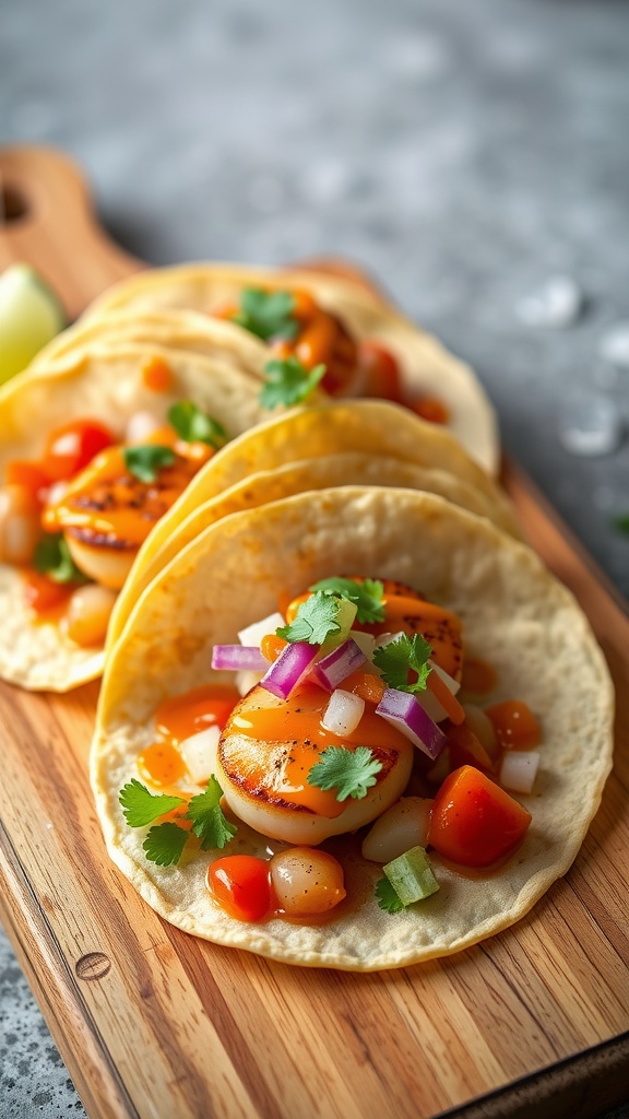 Chili lime scallop tacos with fresh toppings