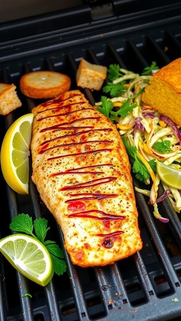 Grilled catfish fillet with lime and cilantro