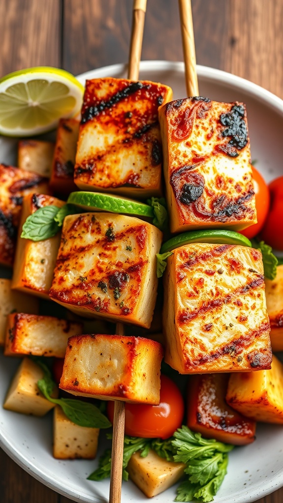 Delicious grilled halibut skewers with lime and chipotle flavors