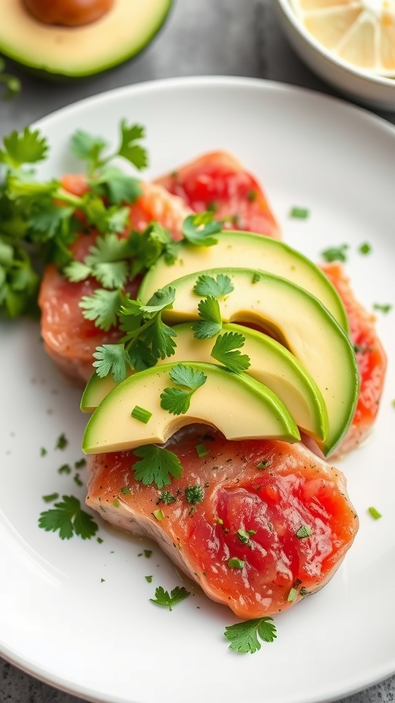 Cilantro-Lime Tuna with Avocado dish