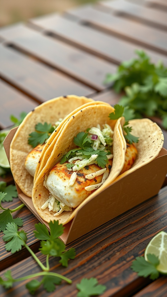 Cilantro Lime Grilled Cod Tacos with toppings