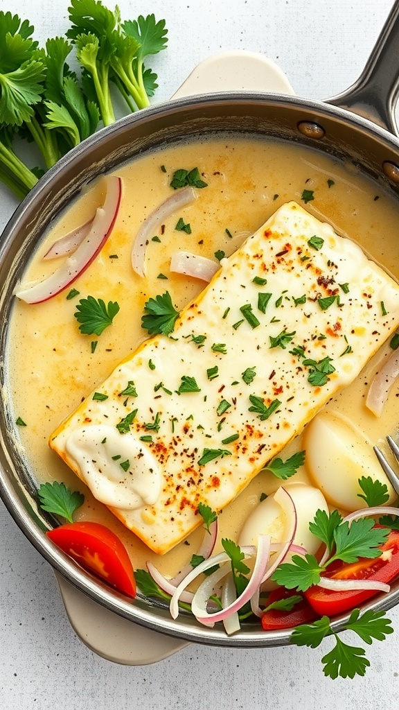 Creamy garlic parmesan cod with parsley garnish