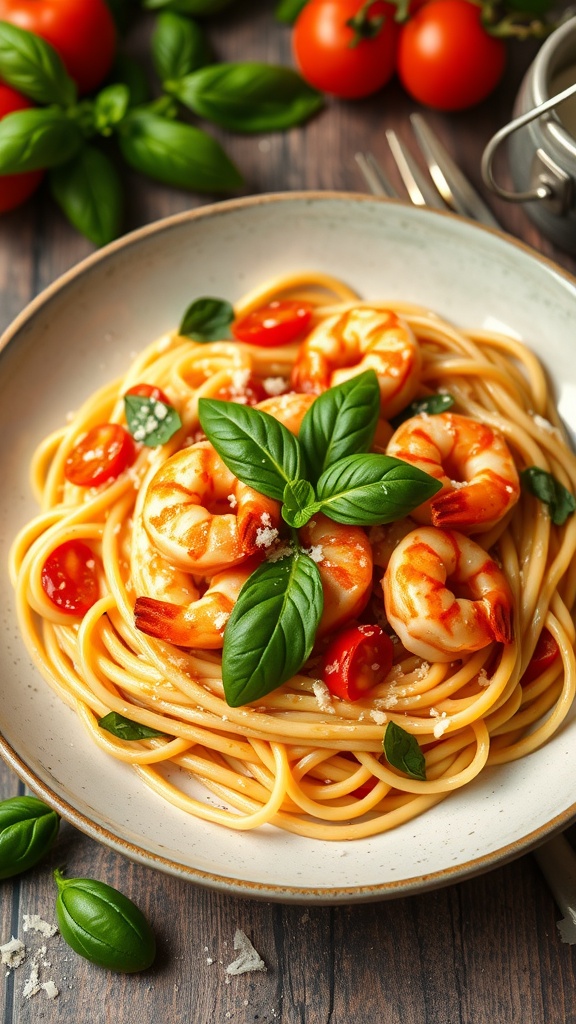 Creamy Tomato Basil Shrimp Fettuccine