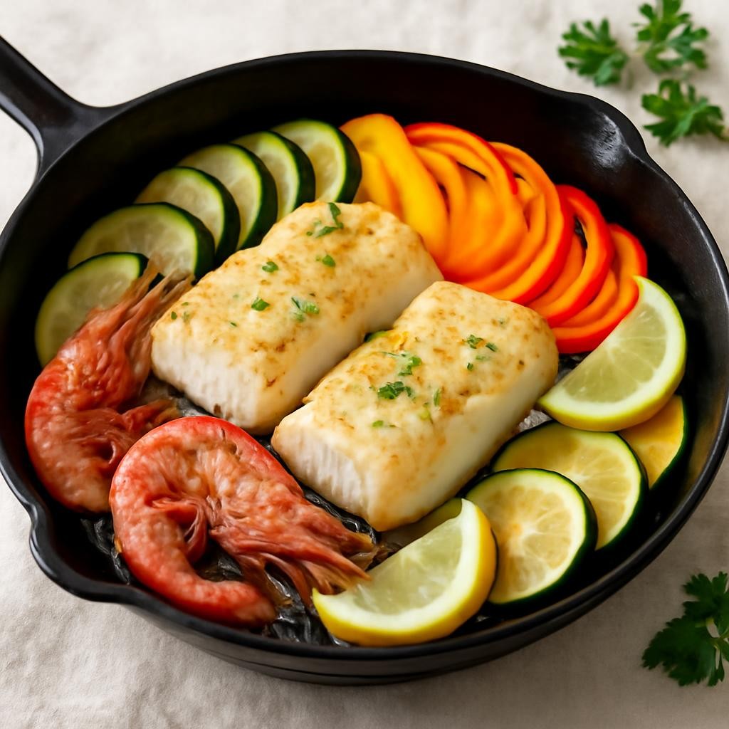 One Pan cod and red shrimp