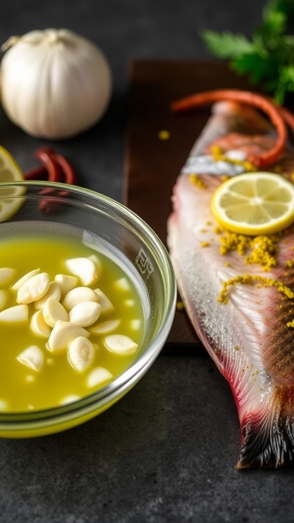 Garlic-lemon marinade ingredients for grilled red snapper