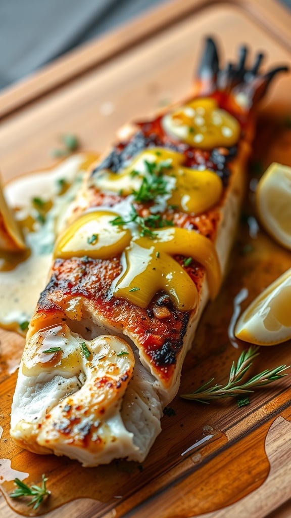 Garlic Butter Grilled Cod with lemon slices