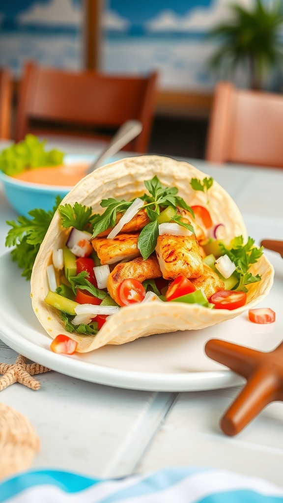 A delicious grilled fish taco salad with fresh vegetables and vibrant colors.