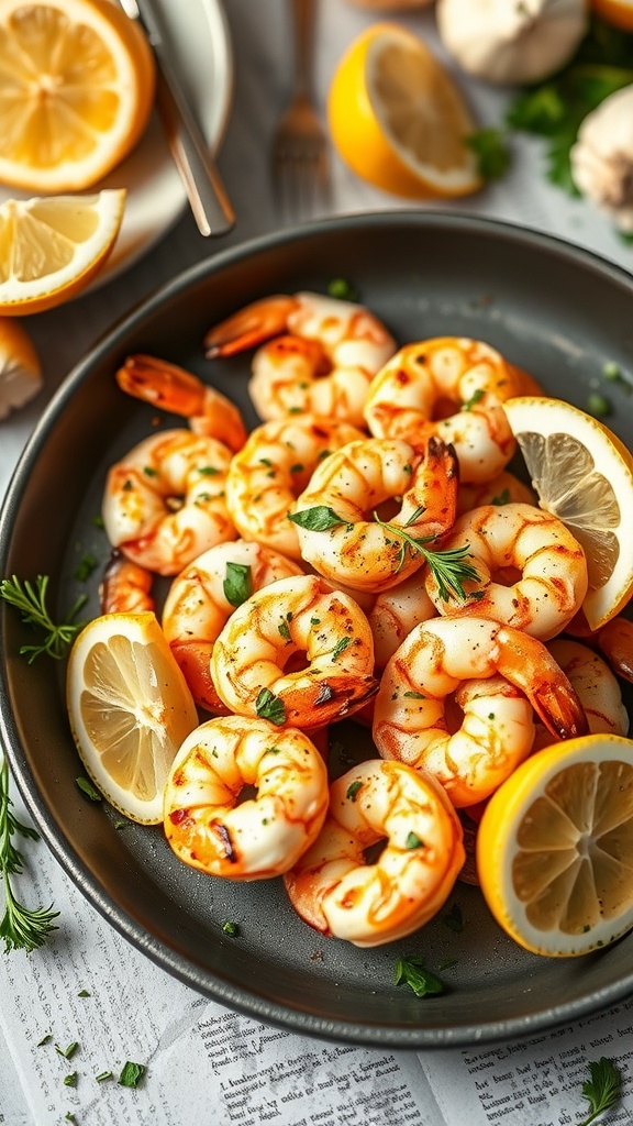 Delicious grilled shrimp skewers with lemon and garlic
