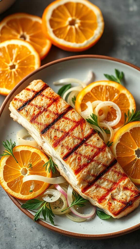 Grilled snapper served with orange and fennel salad