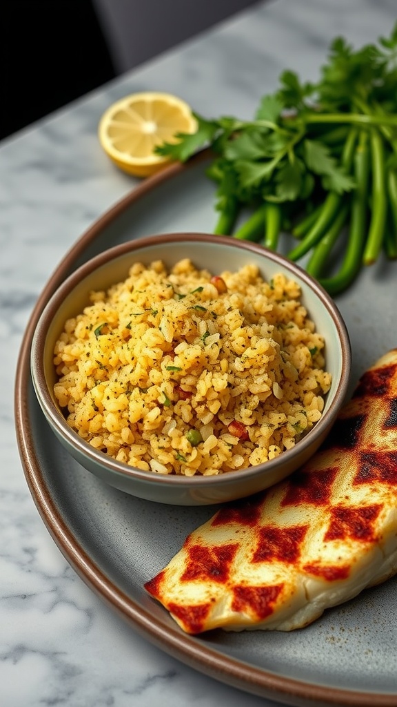 A bowl of herbed citrus quinoa served as a side dish
