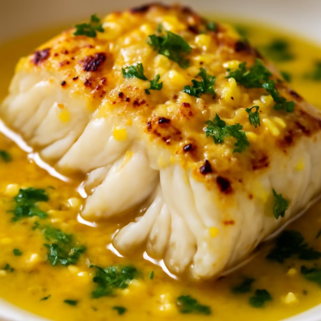 Broiled Cod with Lemon Butter Garlic Sauce