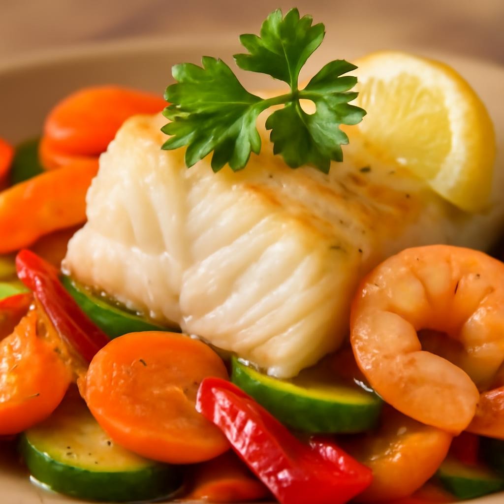 One Pan cod and red shrimp