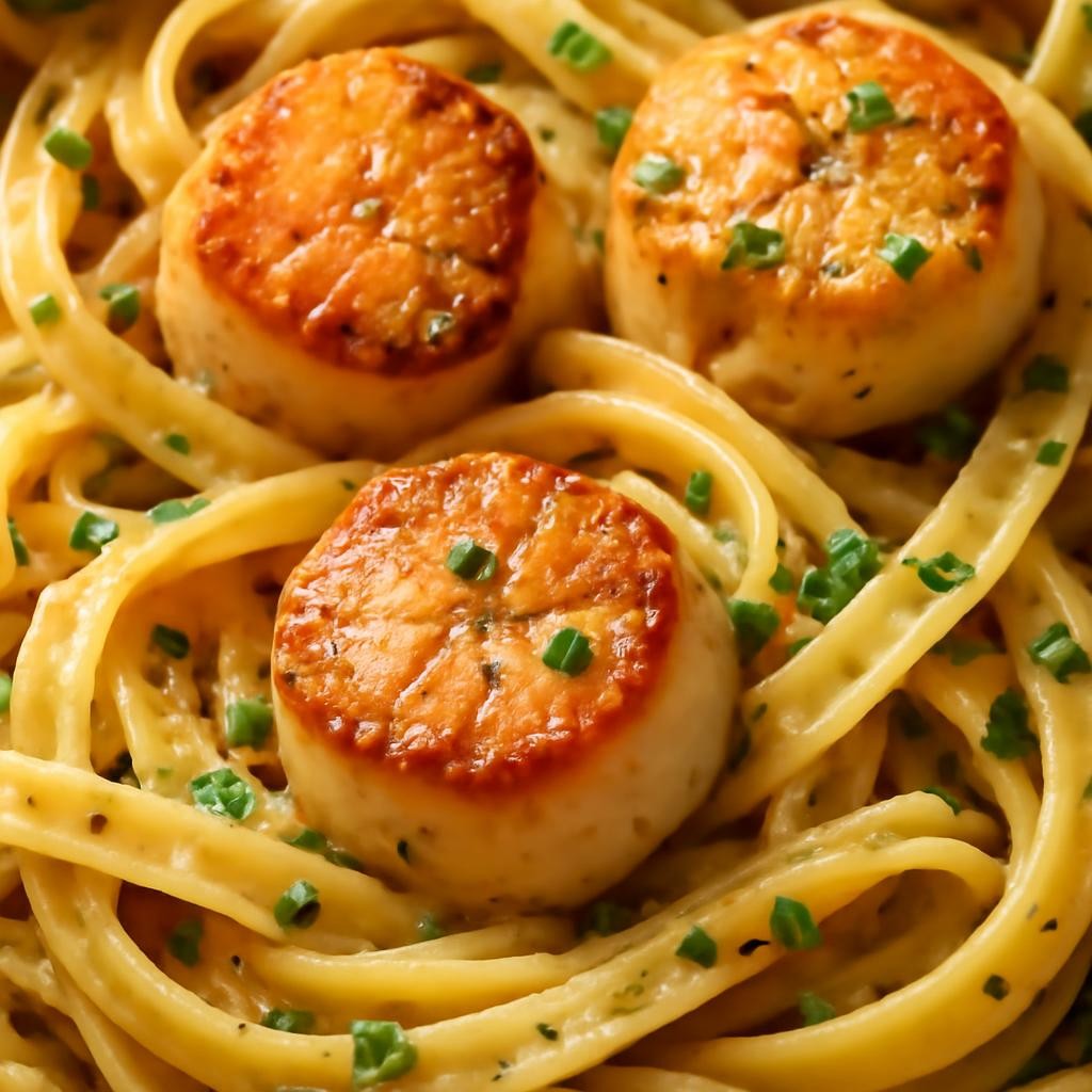 Scallop pasta with garlic and white wine