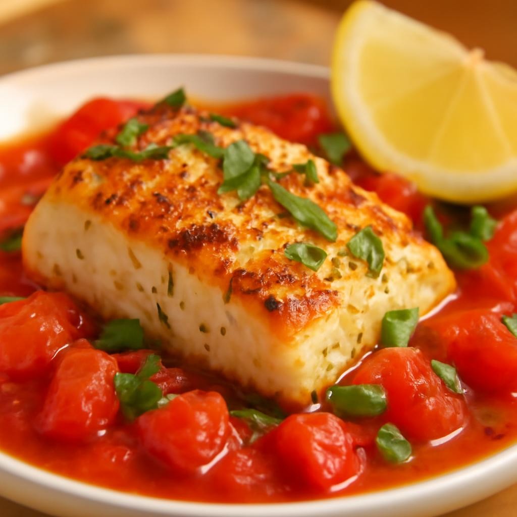 Seared Cod in White Wine Tomato Basil Sauce