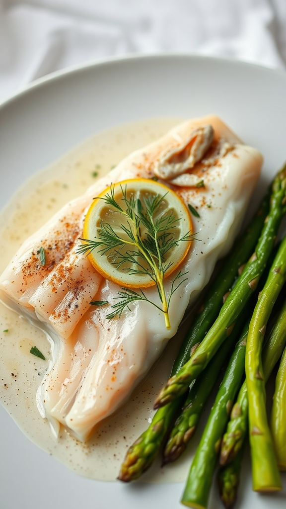 Lemon dill steamed fish with asparagus