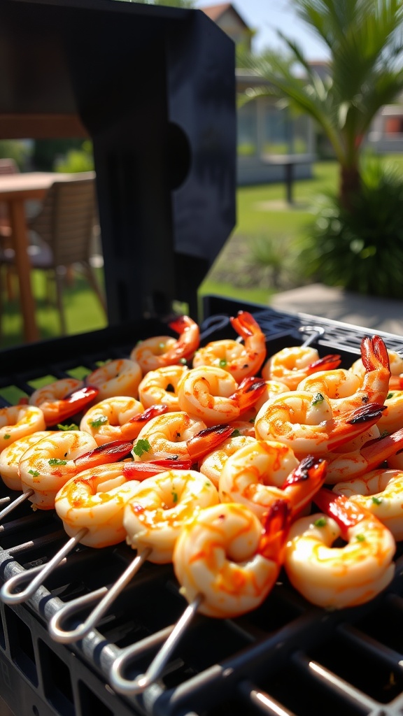 Grilled lemon garlic shrimp on skewers