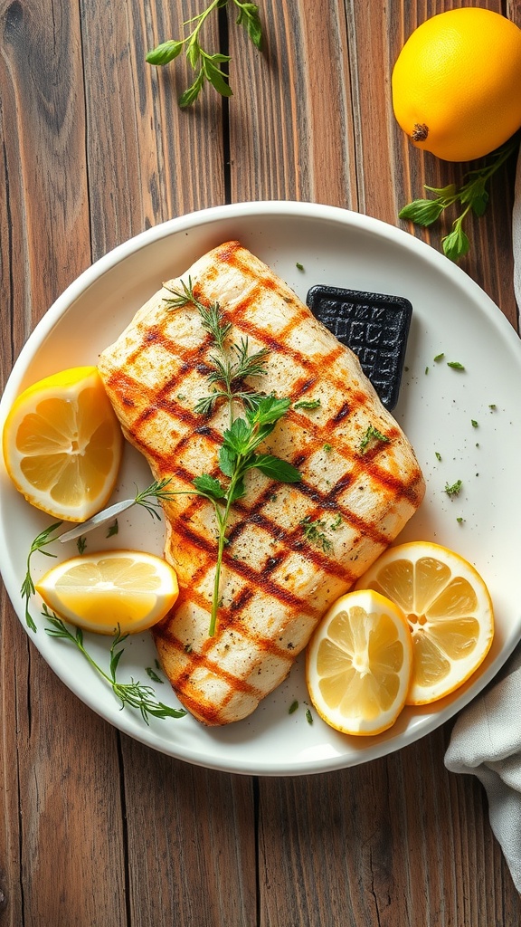 Lemon Herb Grilled Cod with lemon slices on a plate