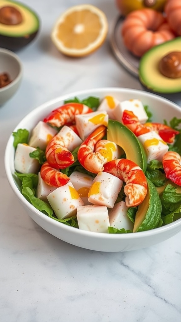 A fresh Lobster and Avocado Salad with vibrant colors and citrus dressing.