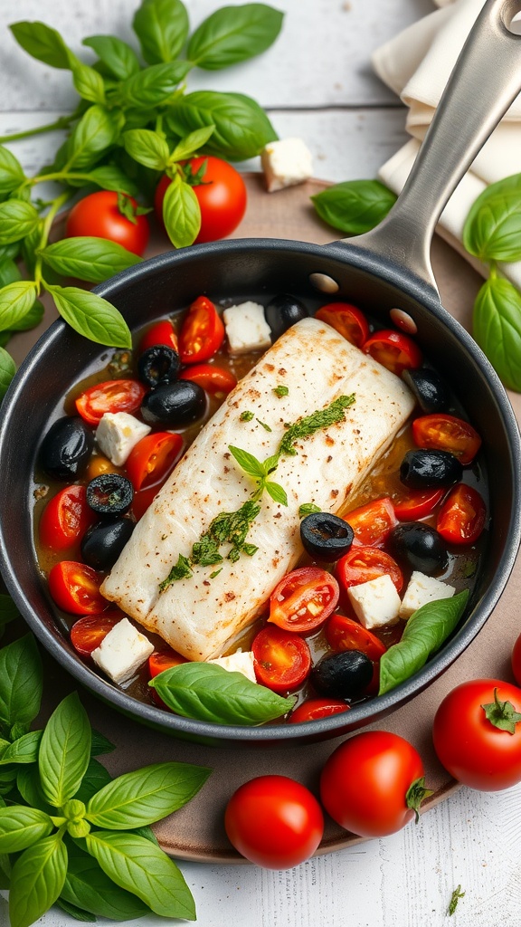 Mediterranean Cod with Olives and Tomatoes dish