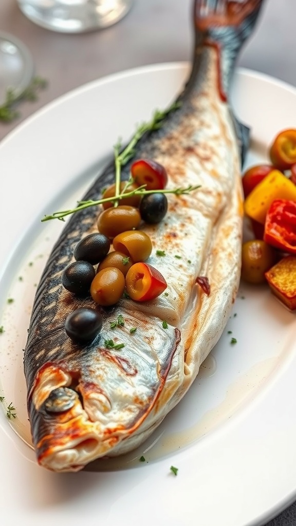Grilled swordfish with olives and fresh herbs