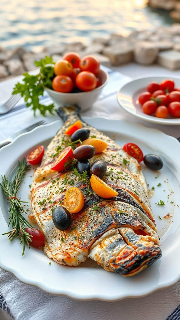 Mediterranean grilled trout with cherry tomatoes and olives