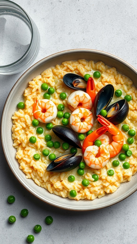 Saffron Seafood Risotto served with shrimp and mussels