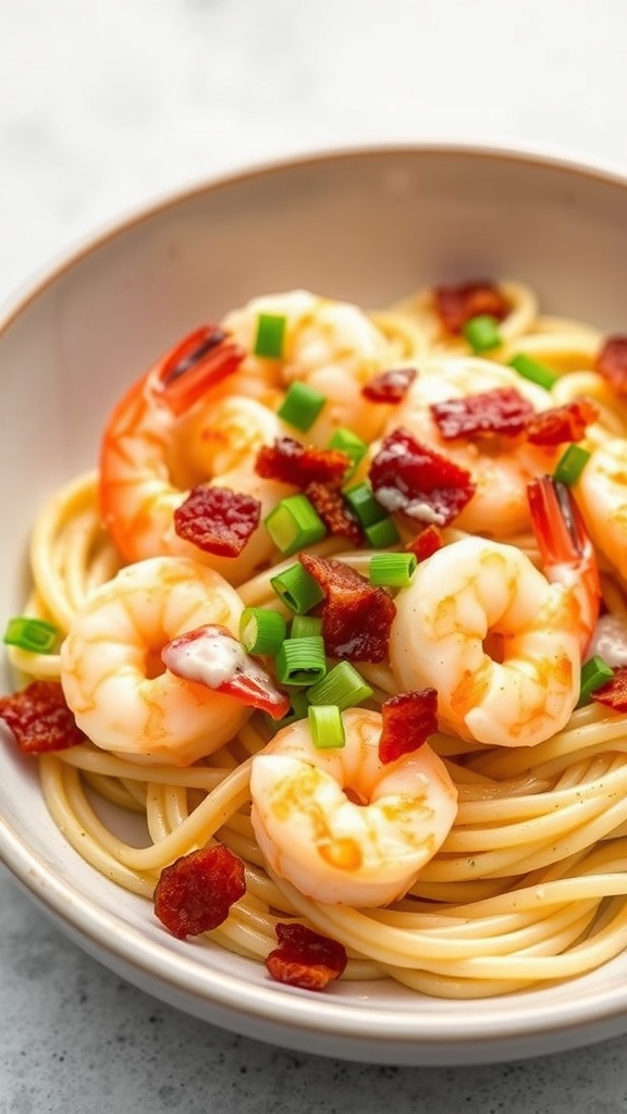Shrimp Carbonara with Green Onions dish