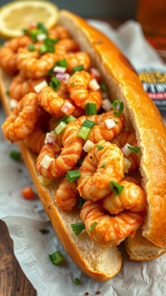 Shrimp Po' Boy Sandwiches with fries and dipping sauce