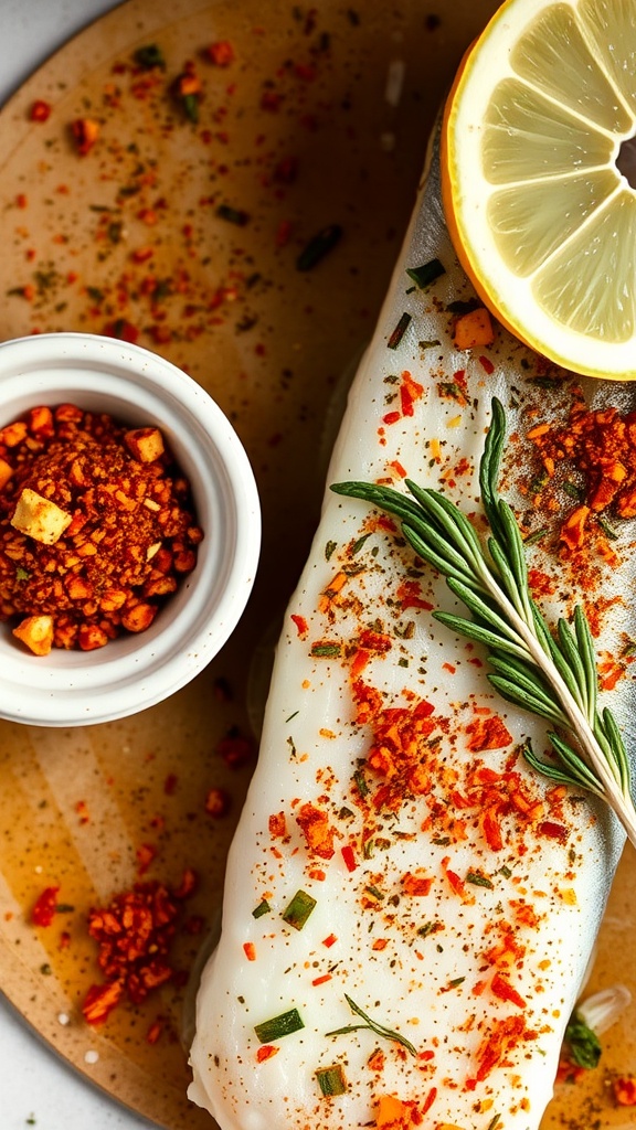 Grilled sea bass with a smoked paprika and citrus rub.