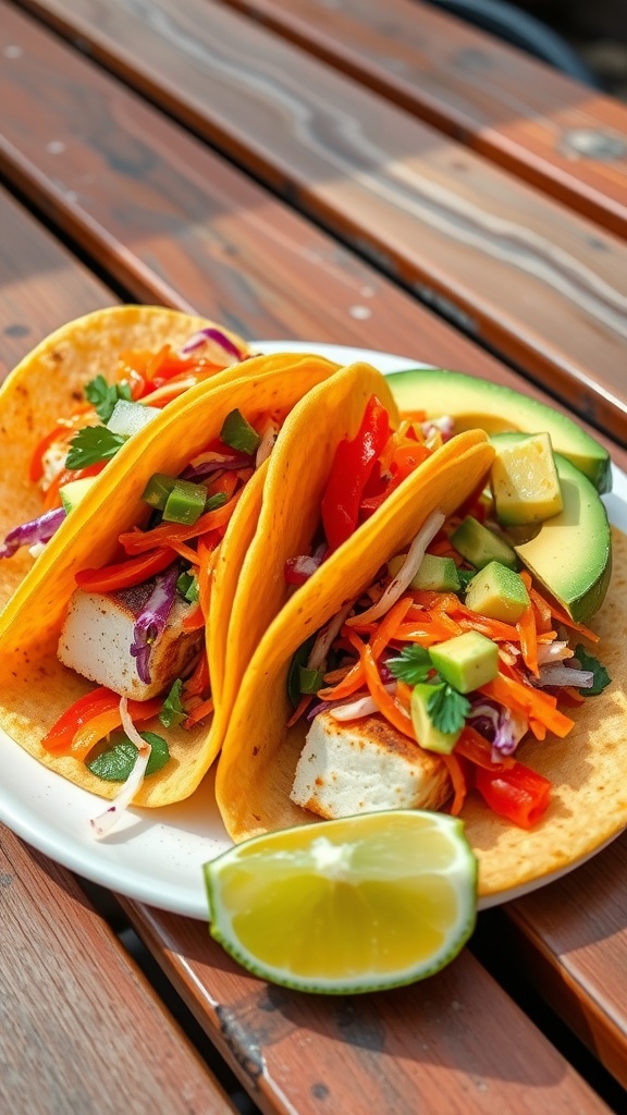 Delicious spicy grilled mahi-mahi tacos with fresh toppings.