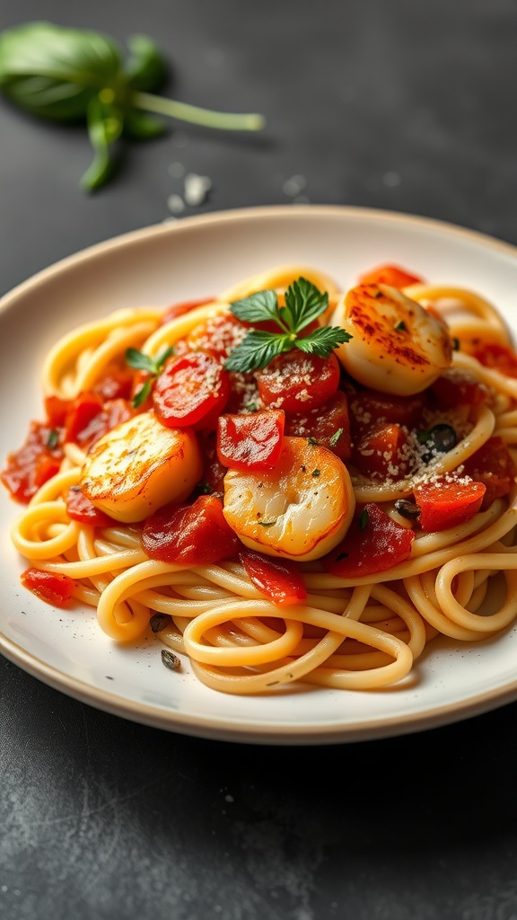 Spicy Scallop Arrabbiata with Fettuccine