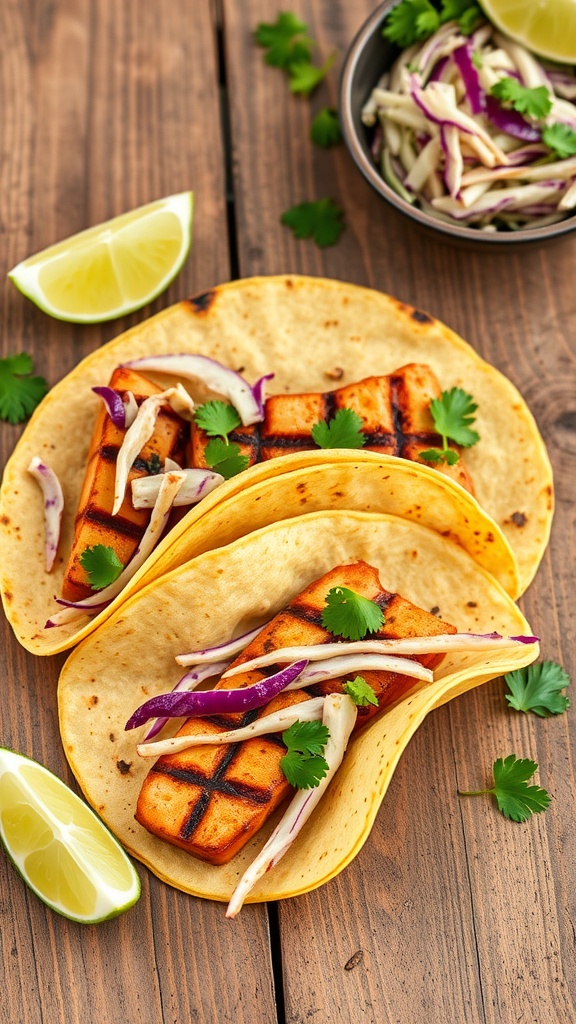 Spicy tuna tacos served with cabbage slaw