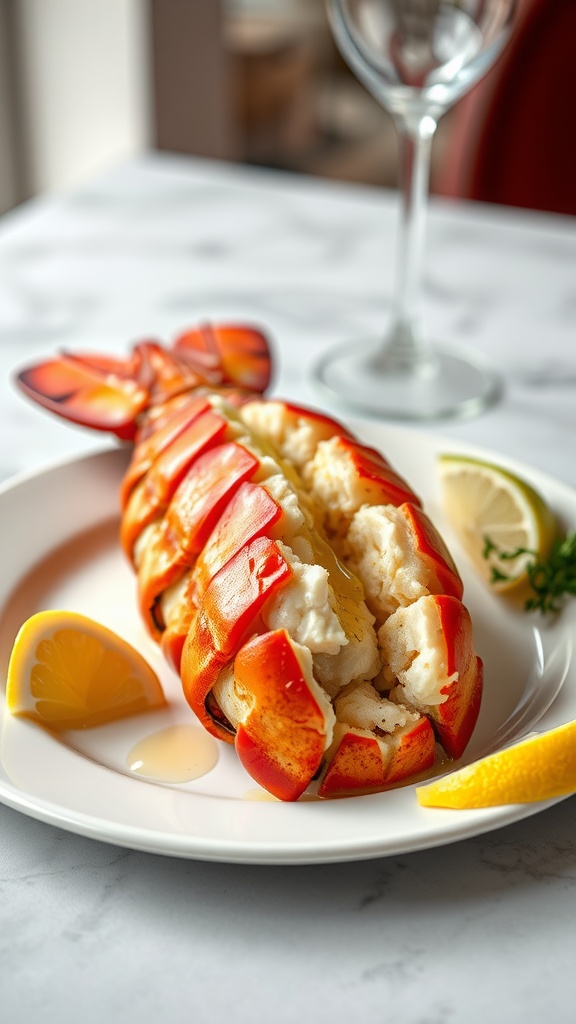 Stuffed lobster with garlic butter served with lemon wedges