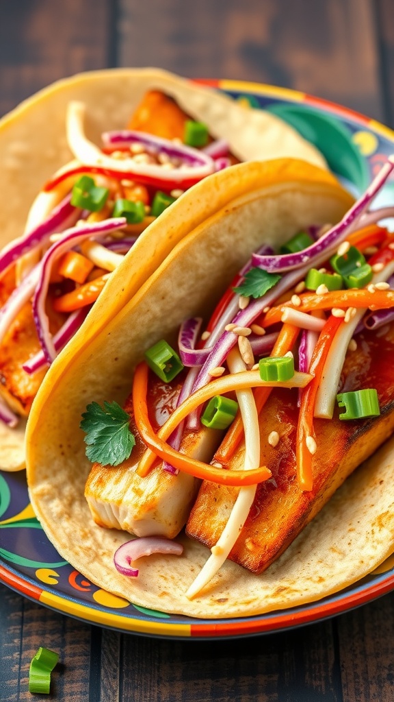 Delicious sweet chili grilled tilapia tacos with fresh vegetables