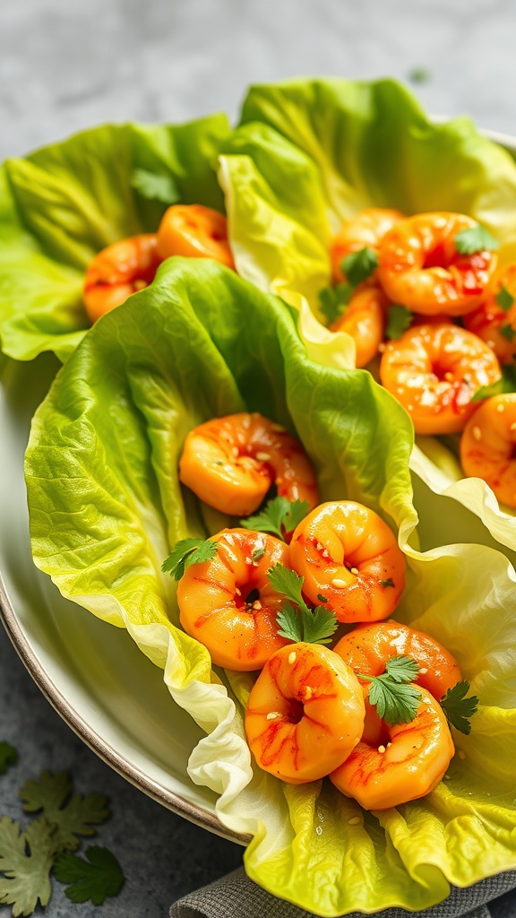 Sweet chili shrimp lettuce wraps with fresh toppings