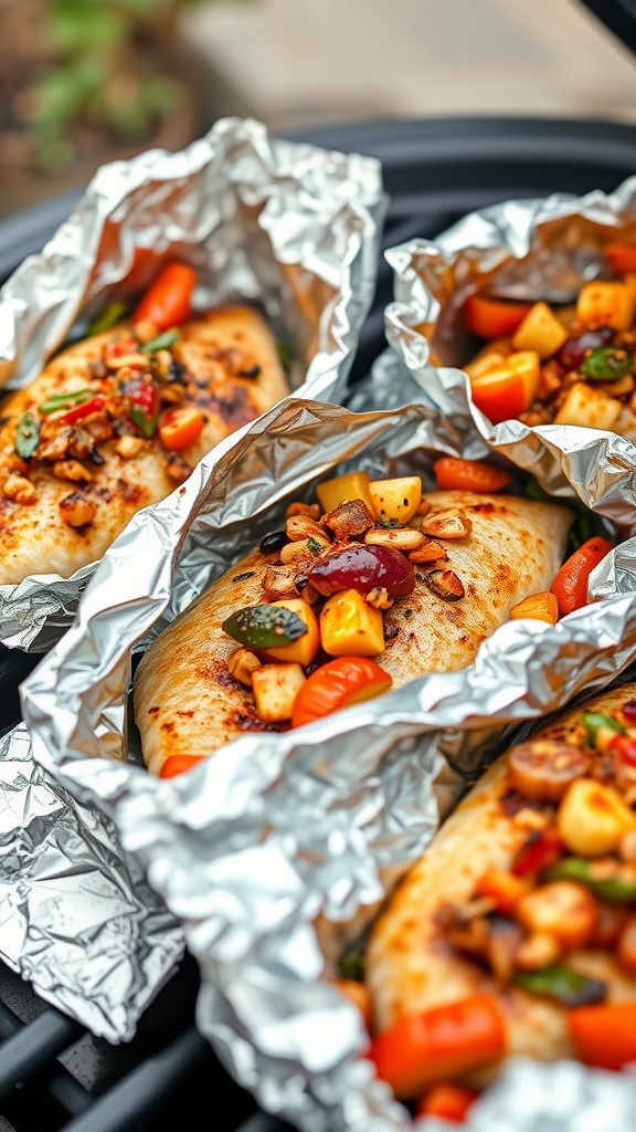 Zesty grilled fish foil packets with colorful vegetables