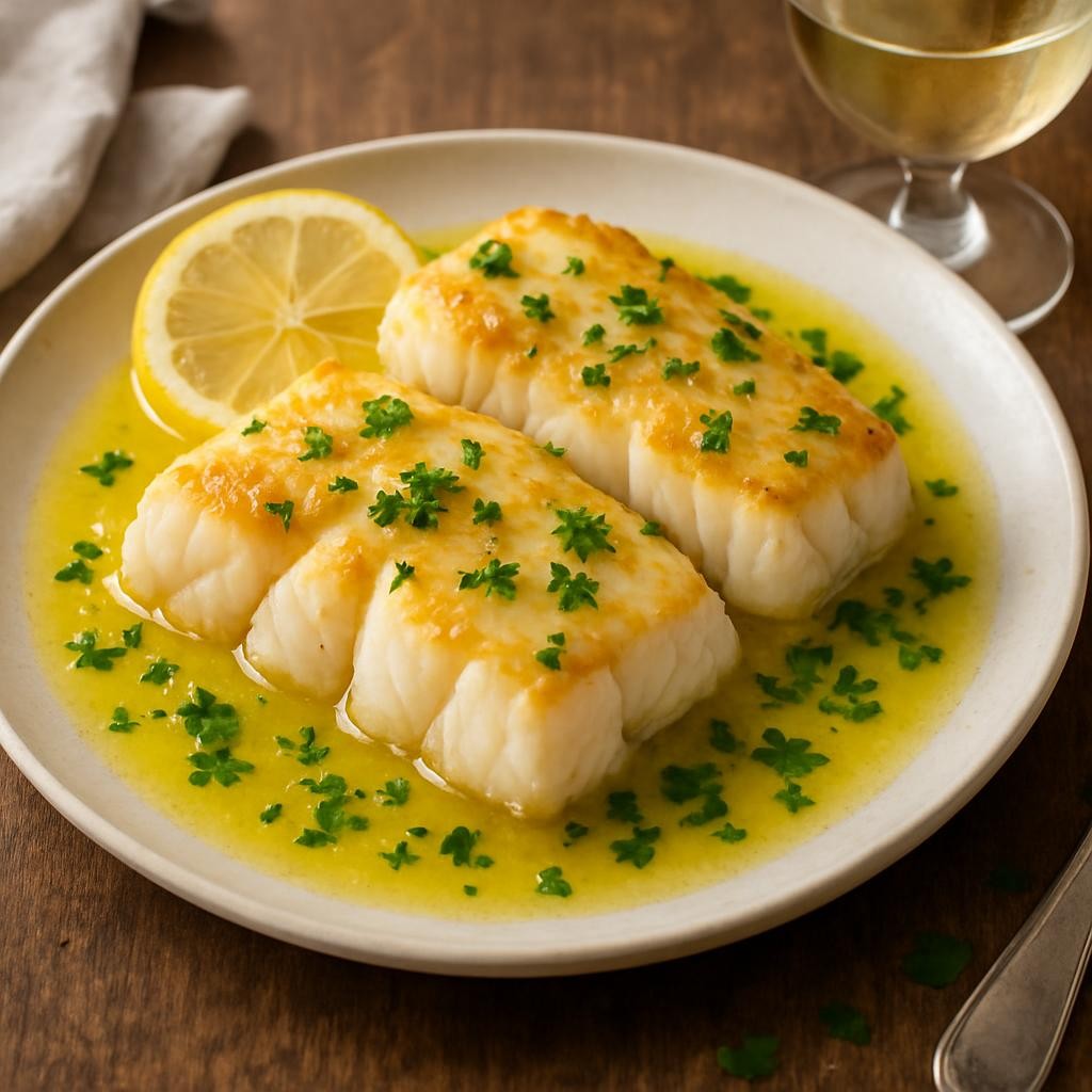 Broiled Cod with Lemon Butter Garlic Sauce