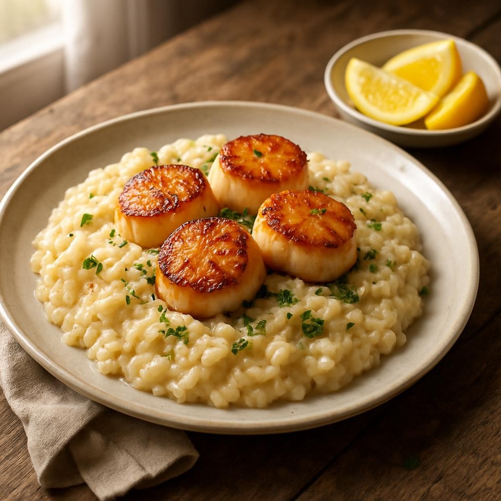 Brown-Butter-Scallops-with-Parmesan-Risotto
